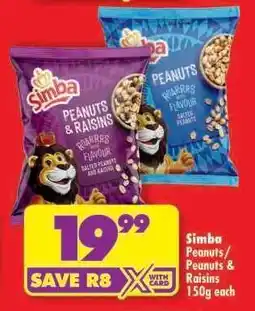 Shoprite Simba Peanuts/Peanuts & Raisins 150g each offer