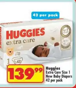 Shoprite Huggies Extra Care Size 1 New Baby Diapers 42 Per Pack offer