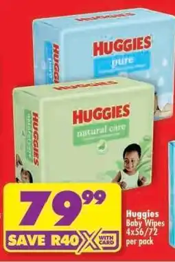 Shoprite Huggies Baby Wipes 4x56/72 per pack offer