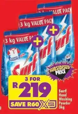 Shoprite Surf Hand Washing Powder-3kg offer