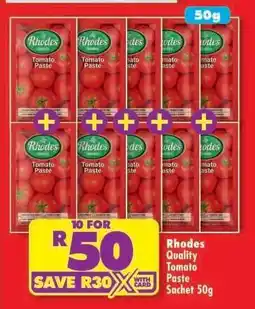 Shoprite RHODES QUALITY TOMATO PASTE SACHET 50g offer