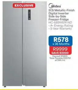 OK Furniture Midea 513ℓ Metallic-Finish Digital Inverter Side-by-Side Freezer-Fridge HC-689WEN-ND offer