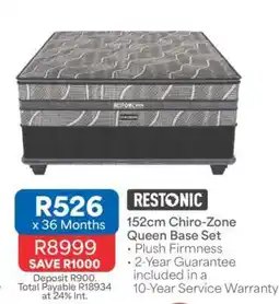 OK Furniture Restonic 152cm Chiro-Zone Queen Base Set offer
