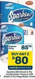 Pick n Pay Hypermarket Jumbo - sparkle 200 sheet 2-ply roller towel or 100 sheet 2-ply mega roller towel offer