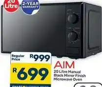 Pick n Pay Hypermarket Aim - 20 litre manual black mirror finish microwave oven offer