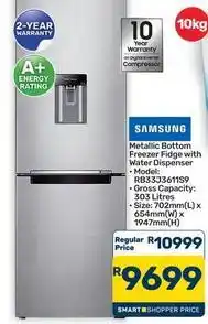 Pick n Pay Hypermarket Samsung - metallic bottom freezer fridge with water dispenser offer