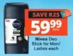Checkers Nivea Deo Stick for Men/ Ladies offer