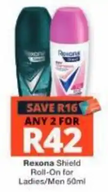 Checkers Rexona Shield Roll-On for Ladies/Men offer