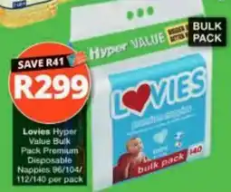 Checkers Hyper Lovies Hyper Value Bulk Pack Premium Disposable Nappies offer