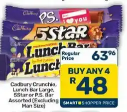 Pick n Pay Cadbury Crunchie, Lunch Bar Large, 5Star or P.S. Bar Assorted offer