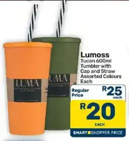Pick n Pay Lumoss Tucan 600ml Tumbler with Cap and Straw Assorted offer