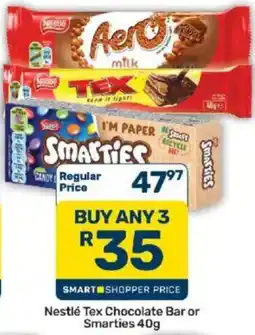 Pick n Pay Nestlé Tex Chocolate Bar or Smarties 40g offer