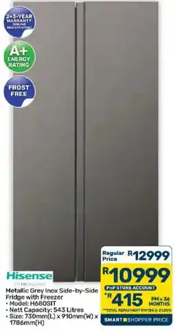 Pick n Pay Hisense Metallic Grey Inox Side-by-Side Fridge with Freezer offer