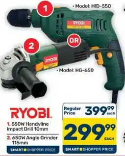 Pick n Pay RYOBI 1. 550W Handyl ine Impact Drill 10mm 2. 650W Angle Grinder 115mm offer