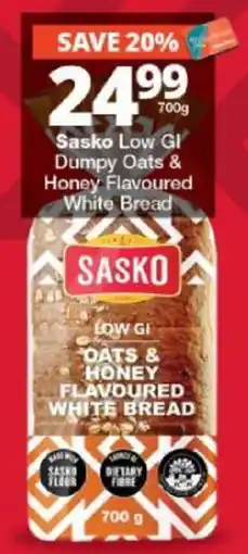 Checkers Sasko Low GI Dumpy Oats & Honey Flavoured White Bread offer