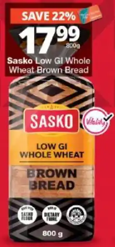 Checkers Sasko Low GI Whole Wheat Brown Bread offer