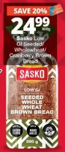 Checkers Sasko Low GI Seeded Whole Wheat Brown Bread offer