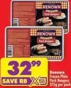 Shoprite Renown - frozen plain pork bangers offer