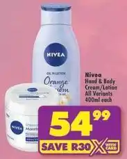 Shoprite Nivea - hand & body cream/lotion offer