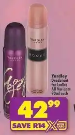 Shoprite Yardley - deodorant for ladies offer