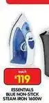 Shoprite Essentials - blue non-stick steam iron 1600w offer