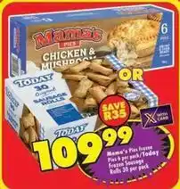 Shoprite Mama's - frozen chicken & mushroom pies or original sausage rolls offer