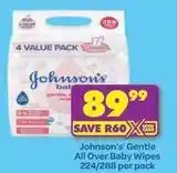 Shoprite Johnson's - gentle all over baby wipes 224/288 per pack offer