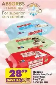 Shoprite Huggies - natural care/pure/simply clean baby wipes offer