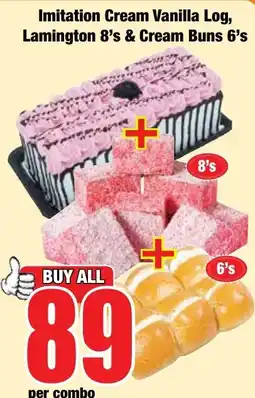 Boxer Superstores Imitation Cream Vanilla Log, Lamington 8's & Cream Buns 6's offer