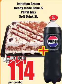 Boxer Superstores Imitation Cream Ready Made Cake & PEPSI Max Soft Drink 2L offer