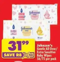 Shoprite Johnson's Gentle All Over/Extra Sensitive Baby Wipes offer