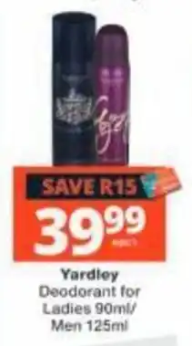 Checkers Yardley Deodorant offer