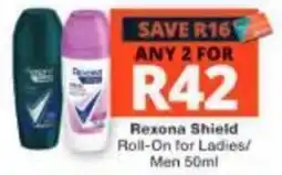 Checkers Rexona Shield Roll-On for Ladies/ Men offer