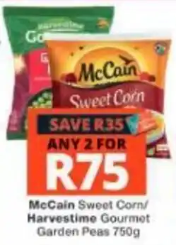 Checkers McCain Sweet Corn/Harvestime Gourmet Garden Peas offer