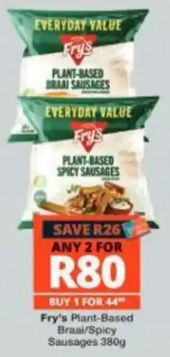 Checkers Fry's Plant-Based Braai/Spicy Sausages offer