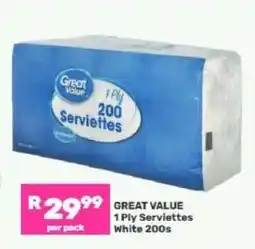 Game GREAT VALUE 1 Ply Serviettes White 200s offer