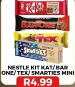Saverite Nestle Kit Kat/Bar One/Tex/Smarties Mini offer