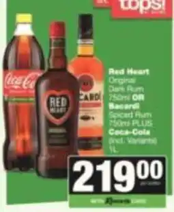 Spar Red Heart Original Dark Rum OR Bacardi Spiced Rum PLUS Coca-Cola (Incl. Variants) offer