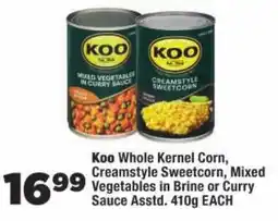 OK Foods Koo Whole Kernel Corn, Creamstyle Sweetcorn, Mixed Vegetables In Curry Sauce offer