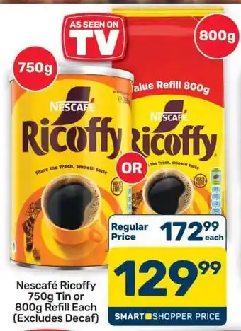 Nescafé Ricoffy 750g Tin or 800g Refill