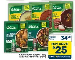 Pick n Pay Hypermarket Knorr Packet Soup or Tasty Stew Mix Assorted 45/50g offer