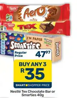 Pick n Pay Hypermarket Nestlé Tex Chocolate Bar or Smarties 40g offer