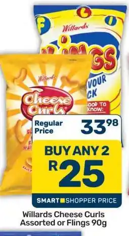 Pick n Pay Hypermarket Willards Cheese Curls Assorted or Flings 90g offer