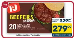 Pick n Pay Hypermarket I&J Beefers Beef Patties 2kg offer