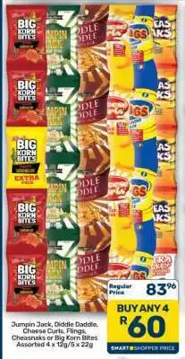 Pick n Pay Hypermarket Jumpin Jack, Diddle Daddle, Cheese Curls, Flings, Cheasnaks or Big Korn Bites offer
