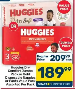 Pick n Pay Hypermarket Huggies Dry Comfort Jumbo Pack or Gold Disposable Nappies or Pants Value Pack offer