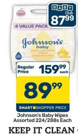 Pick n Pay Hypermarket Johnson's Baby Wipes Assorted 224/288s Each offer