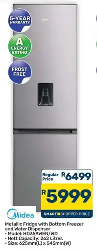 Pick n Pay Hypermarket Midea Metallic Fridge with Bottom Freezer and Water Dispenser offer