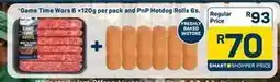 Pick n Pay Game time wors 6 x 120g per pack and pnp hotdog rolls 6s offer
