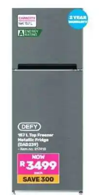 Game DEFY 157 L Top Freezer Metallic Fridge (DAD239) offer